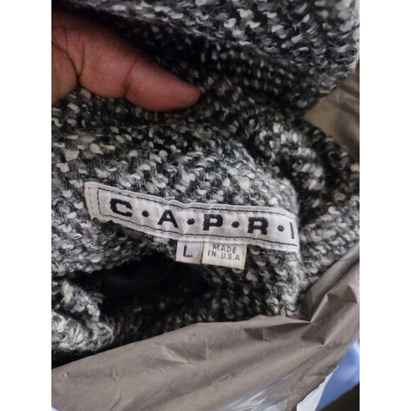 Vintage 80s Grey Black White Wool Swing Trapeze Coat Fox Fur Tail Trim Sz L OS - Picture 13 of 16